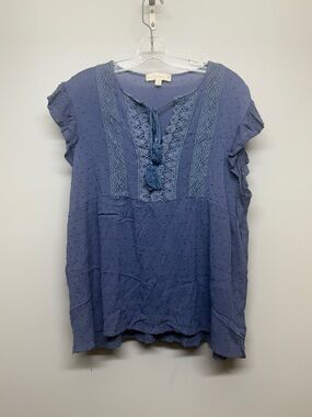 Suzanne Betro Blue Knit Embroidered Boho Top